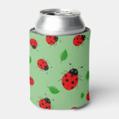 Kinder Cute Red ladybug en groen verlofpatroon Blikjeskoeler (Blikje Voorkant)