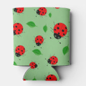 Kinder Cute Red ladybug en groen verlofpatroon Blikjeskoeler (Achterkant)