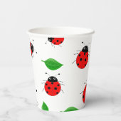 Kinder Cute Red ladybug en groen verlofpatroon Papieren Bekers (Achterkant)