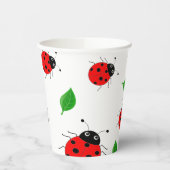 Kinder Cute Red ladybug en groen verlofpatroon Papieren Bekers (Links)