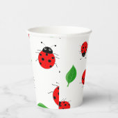 Kinder Cute Red ladybug en groen verlofpatroon Papieren Bekers (Rechts)
