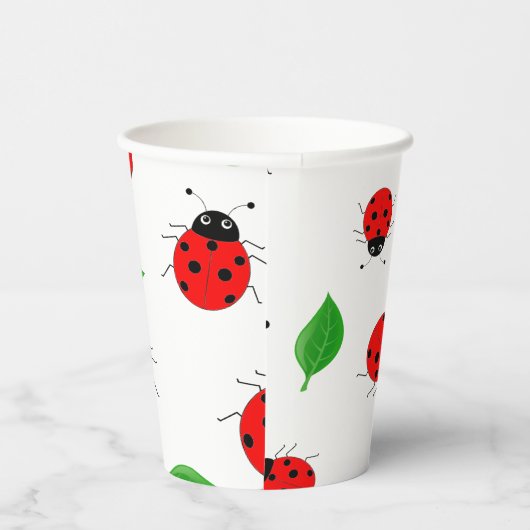 Kinder Cute Red ladybug en groen verlofpatroon Papieren Bekers (Rechts)