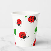 Kinder Cute Red ladybug en groen verlofpatroon Papieren Bekers (Voorkant)