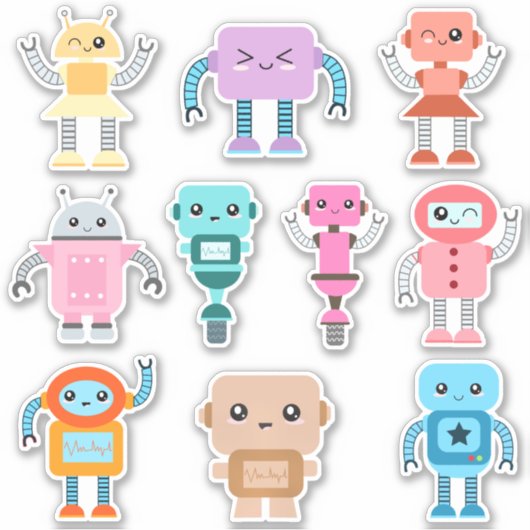 Kinder Cute Robots Sticker (Voorkant)
