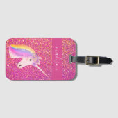Kinder Cute Unicorn Pink Gold Glitter Speciaal Bagagelabel (Voorkant (horizontaal))