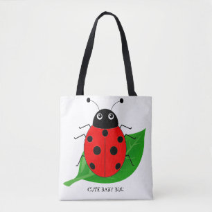 Kinder Cute waterverf ladybug op groen blad Tote Bag