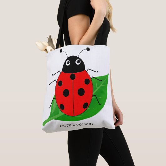 Kinder Cute waterverf ladybug op groen blad Tote Bag (Dichtbij)
