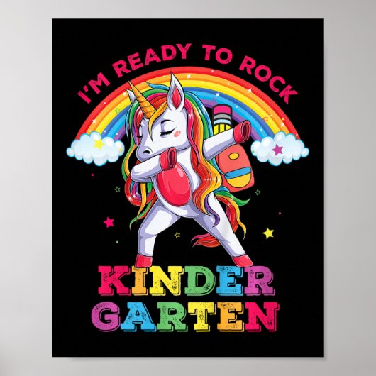 Kinder dabbing eenhoorn im klaar om te rocken kleu poster (Voorkant)