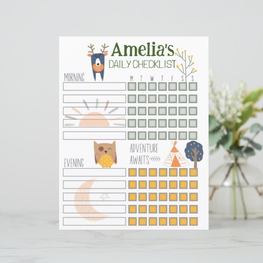 Kinder dagelijkse checklist, dagelijkse rouinesche (Staand voorkant)