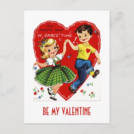 Kinder Dansende Retro Valentijn Briefkaart (Voorkant)