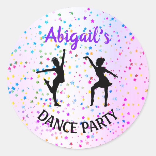 Kinder dansschaduwen van kleur en sterren overal ronde sticker (Voorkant)