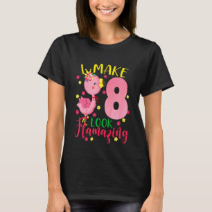 Kinder dat ik 8 zie Flamazing Cute Flamingo Birthd T-shirt