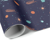 Kinder Deep Space Shooting Stars Planets Black Hol Cadeaupapier (Rol Hoek)
