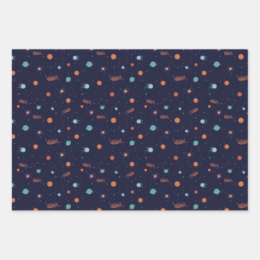 Kinder Deep Space Shooting Stars Planets Black Hol Inpakpapier Vel (Voorkant 3)