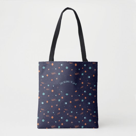 Kinder Deep Space Shooting Stars Planets Black Hol Tote Bag (Voorkant)