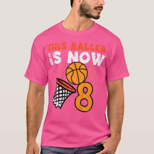 Kinder deze baller is nu 8 basketbal 8e verjaardag t-shirt (Voorkant)