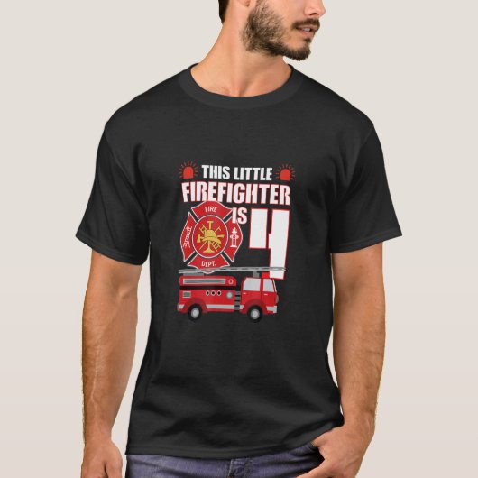 Kinder DEZE KLEINE FIREFIGHTER IS 4 JAAR OUD T-shirt (Voorkant)