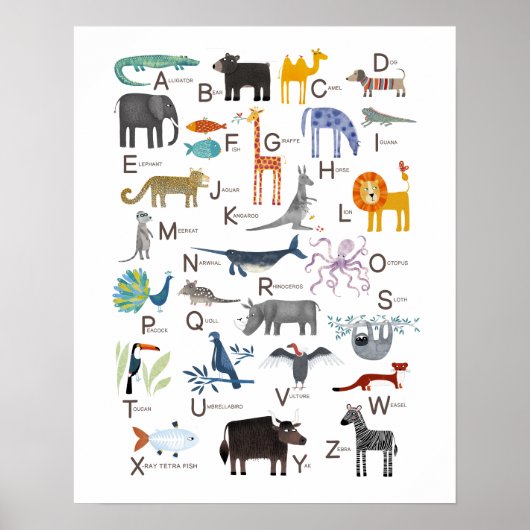 Kinder Dier ABC Alphabet Art Poster (Voorkant)