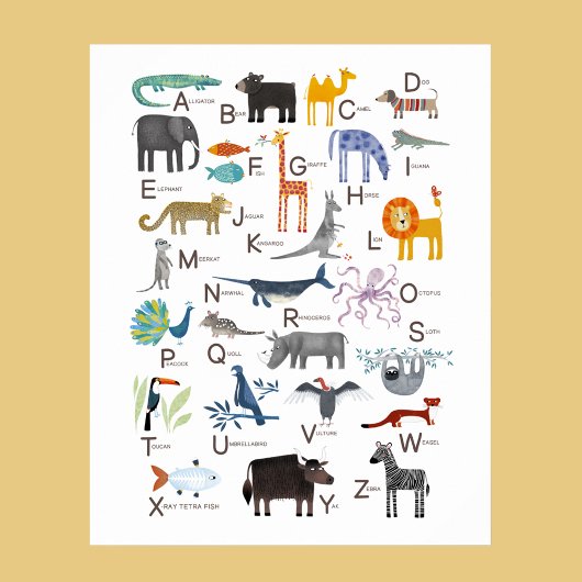 Kinder Dier ABC Alphabet Art Poster