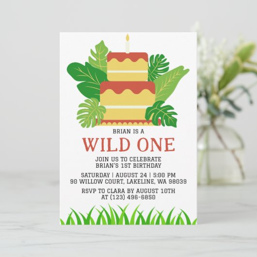 kinder dier oerwoud wild een eerste verjaardag kaart (Staand voorkant)