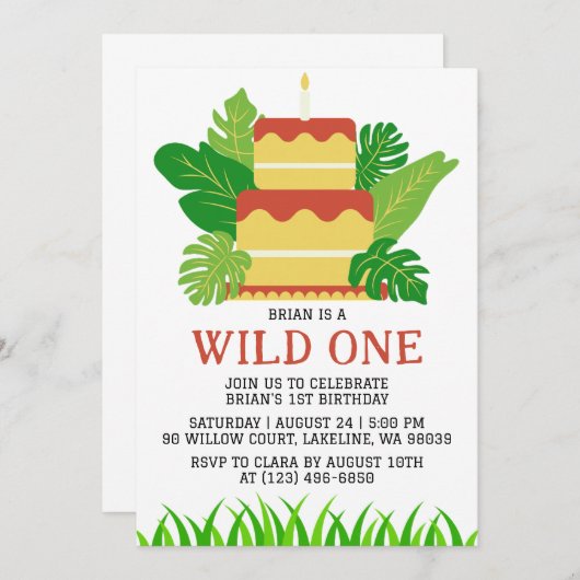 kinder dier oerwoud wild een eerste verjaardag kaart (Voorkant / Achterkant)