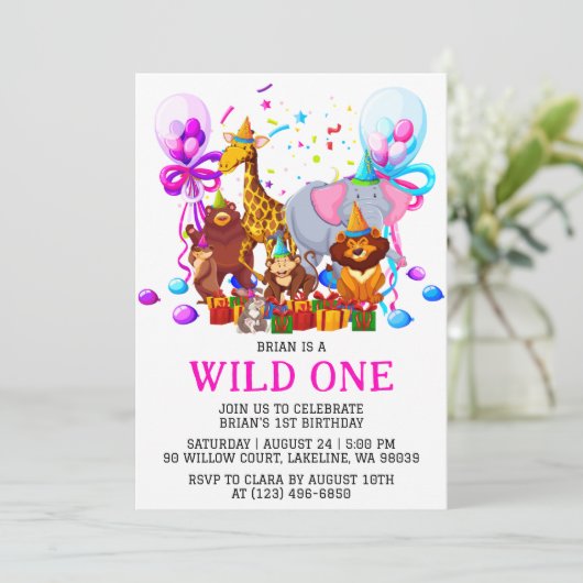 kinder dier oerwoud wild een eerste verjaardag kaart (Staand voorkant)