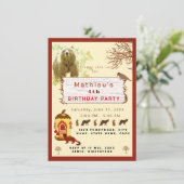 Kinder dieren en bomen verjaardagsfeestje kaart (Staand voorkant)