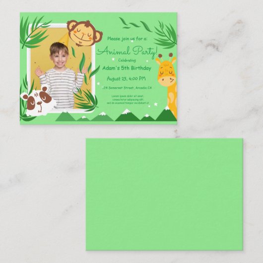 Kinder Dieren Verjaardag, Foto Dieren Verjaardag Notitiekaartje (Voorkant / Achterkant)