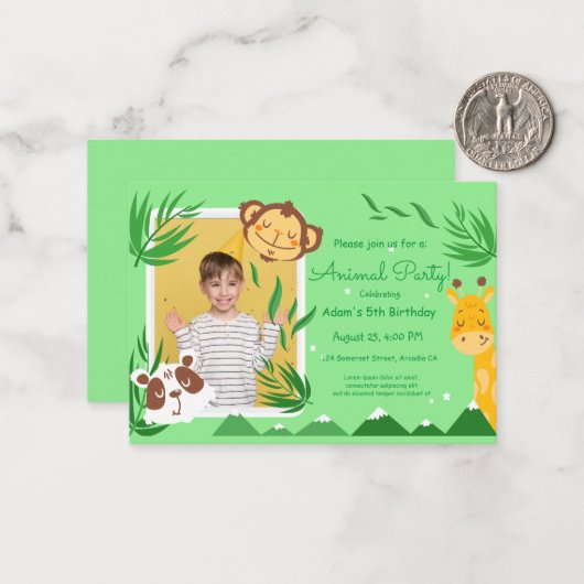 Kinder Dieren Verjaardag, Foto Dieren Verjaardag Notitiekaartje (Voorkant / Achterkant in situ)