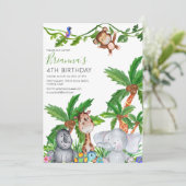 Kinder dierenSafari Birthday Party Invitation Kaart (Staand voorkant)