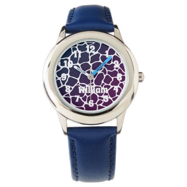 Kinder dierpatroon blauw horloge (Voorkant)