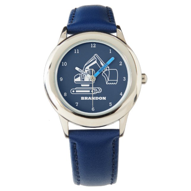 Kinder Digger Boys Blauw Aangepaste Naam Horloge (Voorkant)
