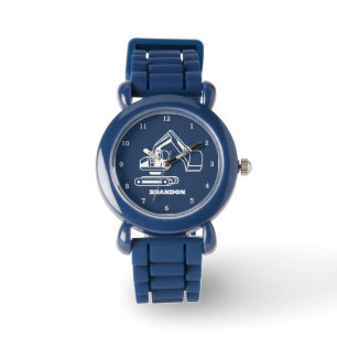 Kinder Digger Boys Blauw Aangepaste Naam Horloge