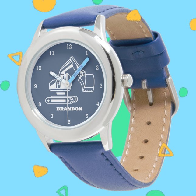 Kinder Digger Boys Blauw Aangepaste Naam Horloge (Creator heeft geüpload)