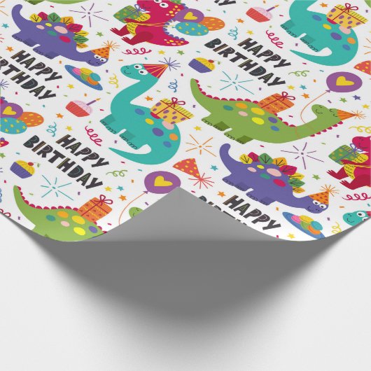 Kinder Dino is jarig Cadeaupapier (Hoek)