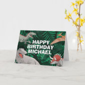 Kinder Dino Jurassic Trex Boy Dinosaur Birthday Kaart (Gele Bloem)