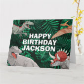 Kinder Dino Jurassic Trex Boy Dinosaur Birthday Kaart (Gele Bloem)