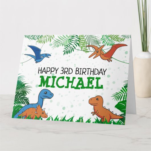 Kinder Dino Jurassic Trex Boy Dinosaur Birthday Kaart (Voorkant)