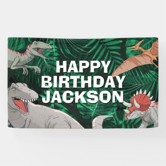Kinder Dino Jurassic Trex Boy Dinosaur Birthday Spandoek (Horizontaal)