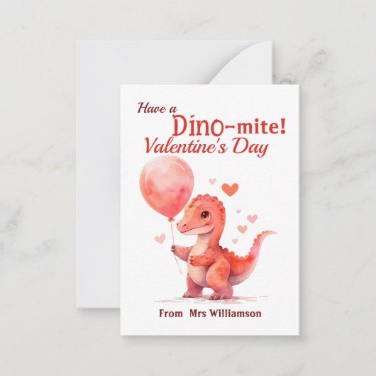 Kinder Dino-Mite Valentijnsdag Classroom Notitiekaartje (Voorkant)