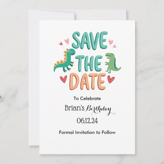 Kinder Dino verjaardagsfeestje Bewaar de datum Kaart (Voorkant)
