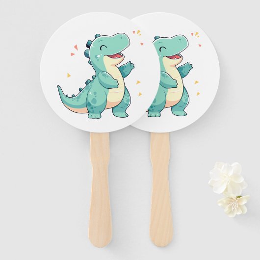 Kinder dinomijt! Schattigee Dinosaurus Verjaardag  Handwaaier (Voorkant en achterkant)