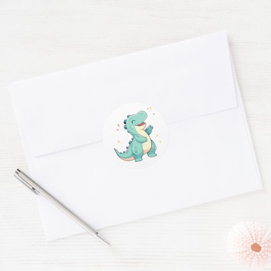 Kinder dinomijt! Schattigee Dinosaurus Verjaardag  Ronde Sticker (Envelop)