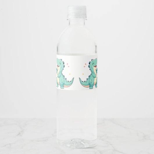 Kinder dinomijt! Schattigee Dinosaurus Verjaardag  Waterfles Etiket (Voorkant)