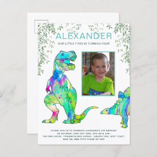 Kinder Dinosaur Birthday-fotobudget Uitnodiging Briefkaart