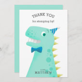 Kinder Dinosaur Birthday Party Bedankkaart (Voorkant / Achterkant)