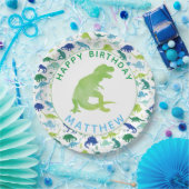 Kinder Dinosaur Birthday Party Pattern Green Dino Papieren Bordje (Feest)