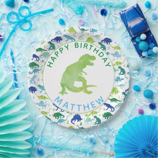 Kinder Dinosaur Birthday Party Pattern Green Dino Papieren Bordje (Feest)