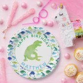 Kinder Dinosaur Birthday Party Pattern Green Dino Papieren Bordje (Feest)