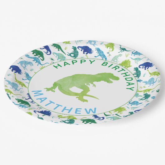 Kinder Dinosaur Birthday Party Pattern Green Dino Papieren Bordje (Gekanteld)
